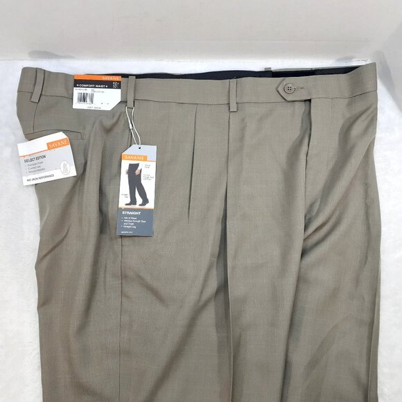 Savane Dress Pants Mens 42x32 Brown Select Edition Pleated Comfort Waist NWT - Picture 13 of 13